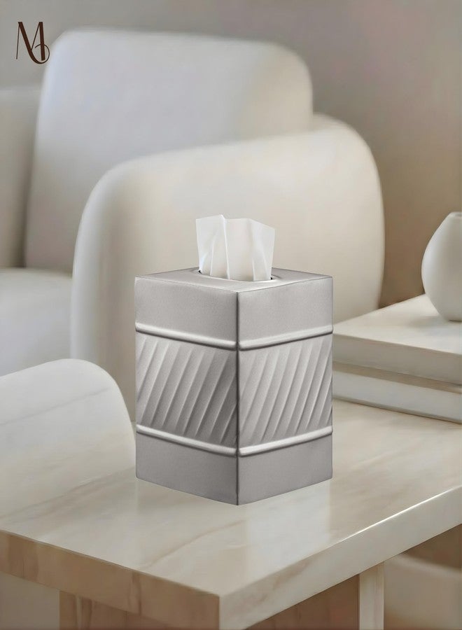 Monarch Abode علبة مناديل ورقية مصنوعة يدويًا من مونارك أبود 39427، بغطاء مربع وموزع، بنقشة مموجة، إكسسوارات معدنية للزينة في المكتب والحمام، علبة مناديل ورقية مزخرفة، من البيوتر - Image 4