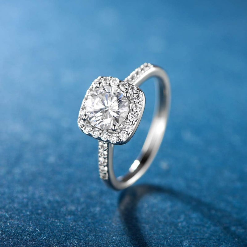 MDFUN 18K White Gold Plated Cubic Zirconia Promise Halo Engagement Promise Eternity Ring for Women - Image 5