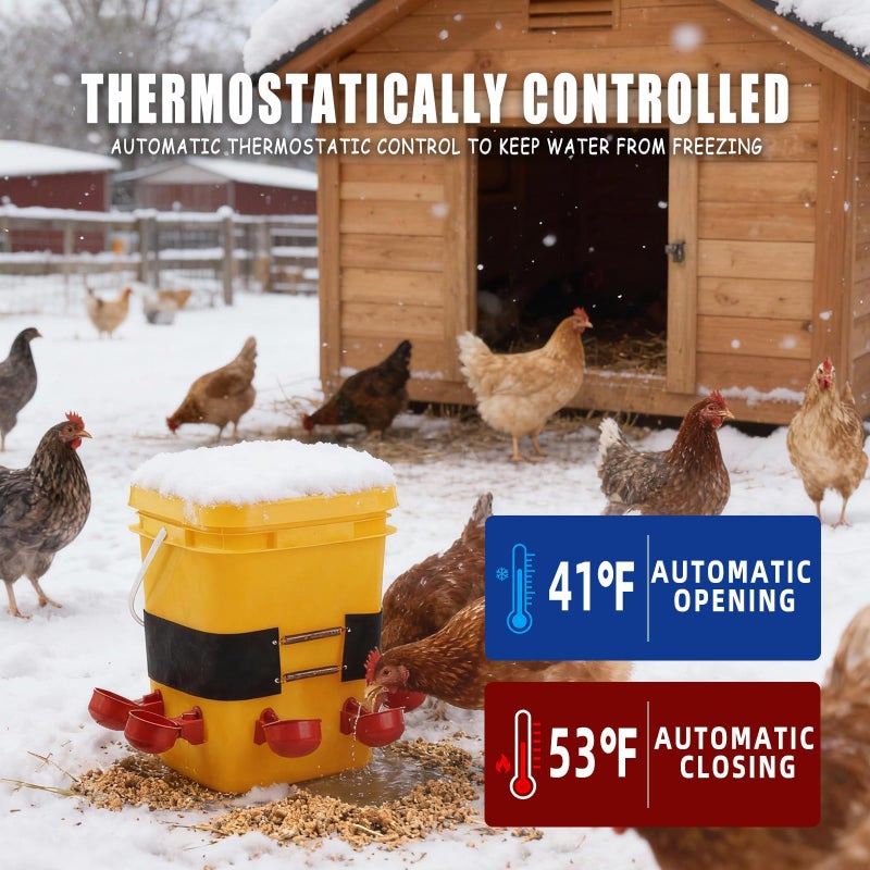 YAJAREN 1 PCS Chicken Water Heater for Winter, 40W Safe Thermo Bucket Belt Heated Strapr Fits Most 2-5 Gallon Chicken Waterer, Energy Efficient Freeze Protection for Poultry Livestock+1 Bag - Image 4