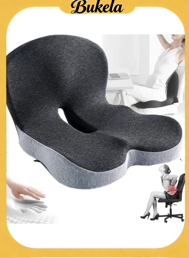Bukela Seat Chair Cushion and Lumbar Support Pillow, Memory Foam Office Pillow Chair Back Support Cushions for Back and Butt, Car Seat Cushions Back Support Pillows with Washable Cover, Reduce Pressure On Tailbone, Relieve Pain - Image 1