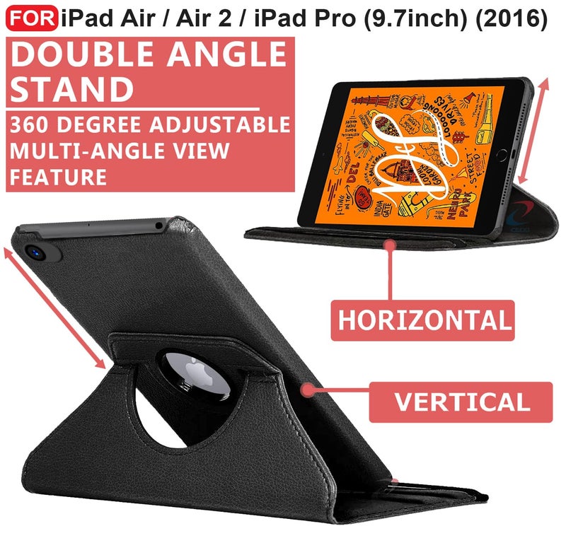 CEDO iPad Air/Air 2 / iPad Pro 9.7 inch (2016) Flip Cover | Leather Finish | 360 Degree Rotate Back Cover | Shockproof Back Cover Case for iPad Air/Air 2nd Gen/iPad Pro (9.7 inch) (2016) (Black) - Image 2