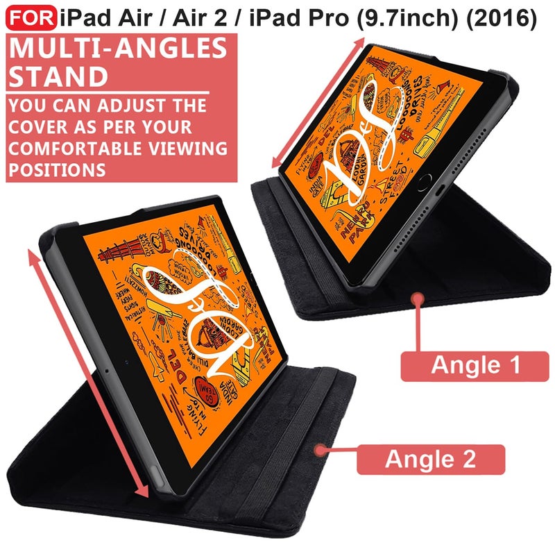 CEDO iPad Air/Air 2 / iPad Pro 9.7 inch (2016) Flip Cover | Leather Finish | 360 Degree Rotate Back Cover | Shockproof Back Cover Case for iPad Air/Air 2nd Gen/iPad Pro (9.7 inch) (2016) (Black) - Image 5