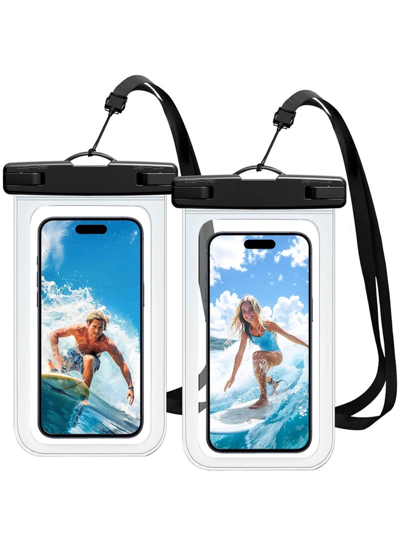 روك بو حقيبة هاتف مقاومة للماء حقيبة جافة عالمية مقاومة للماء لجهاز iPhone 14 13 12 11 Pro Max Plus XS XR X 8 Galaxy S22 S21 S20 Pixel حتى 7 بوصة IPX8 واقي الهاتف تحت الماء 2 حزمة - Image 1