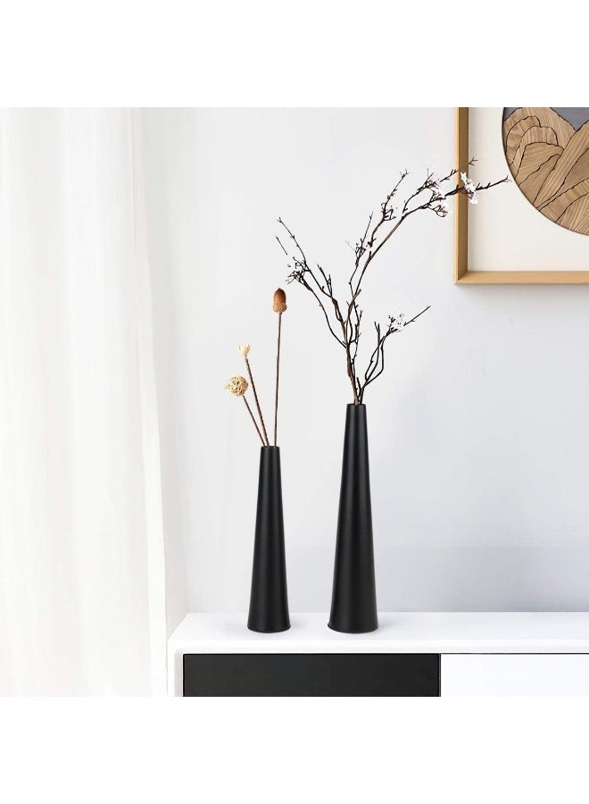 مجموعة من 2 مزهريات معدنية سوداء، مزهرية زهور صغيرة، مزهرية مدببة لتزيين طاولة الزفاف، ديكور المنزل (أسود غير لامع) - Image 3