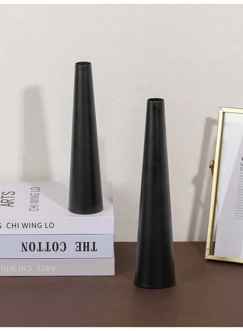 مجموعة من 2 مزهريات معدنية سوداء، مزهرية زهور صغيرة، مزهرية مدببة لتزيين طاولة الزفاف، ديكور المنزل (أسود غير لامع) - Image 4