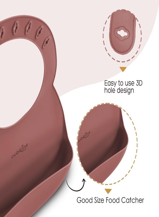 CUBKINS Soft Silicone Baby Bib Set for Feeding & Weaning Babies, Toddlers | Washable & Reusable, Non-Messy Easy to Clean, No Bad Odour, Adjustable Neckline with Buttons (Raspberry - Blue Olive) - Image 3