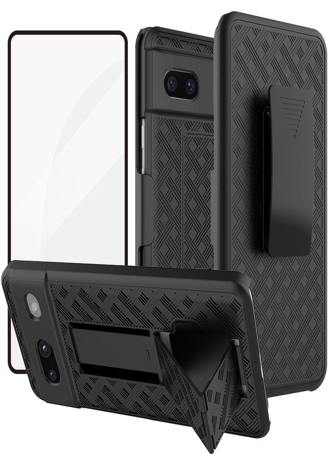 Ailiber for Google Pixel 7a Phone Case, Pixel 7A Holster Case with Screen Protector Tempered Glass, Swivel Belt Clip, Kickstand Holder, Slim Shockproof Shell Full Body Phone Cover for Google 7a-Black - Image 1