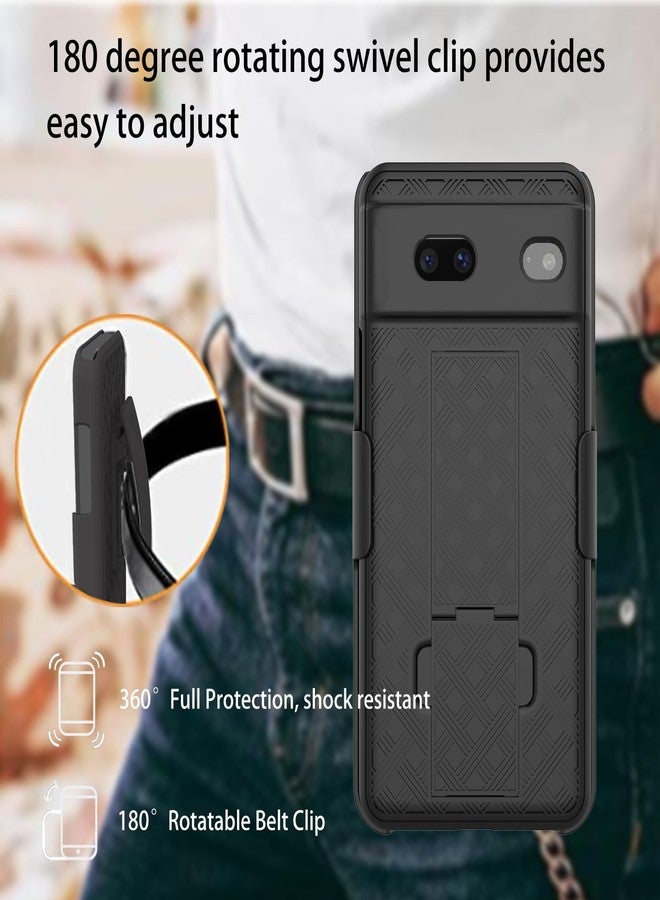 Ailiber for Google Pixel 7a Phone Case, Pixel 7A Holster Case with Screen Protector Tempered Glass, Swivel Belt Clip, Kickstand Holder, Slim Shockproof Shell Full Body Phone Cover for Google 7a-Black - Image 3