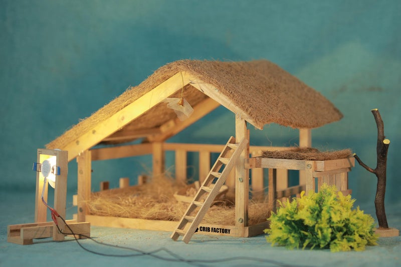 CRIB FACTORY Christmas Crib Standard Size (40 cm x 33 cm x 34 cm) for up to 7 inch Figurines (with SOPT-Light) - Image 1