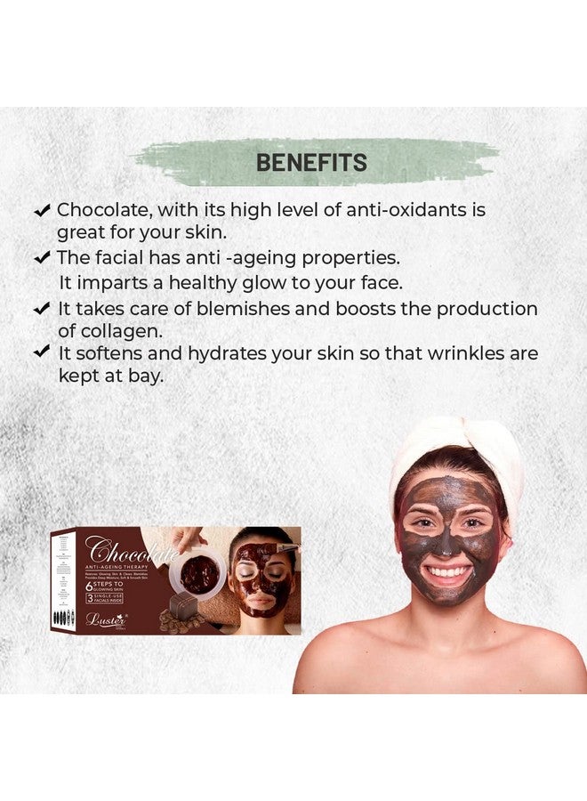 لاستر مجموعة الشوكولاتة للوجه 3 علاجات للوجه للاستخدام الفردي بالداخل غنية بمستخلصات الكاكاو تساعد على تنعيم البشرة وتفتيحها وتوهجها الفوري للنساء والرجال لجميع أنواع البشرة 120 مل. - Image 3