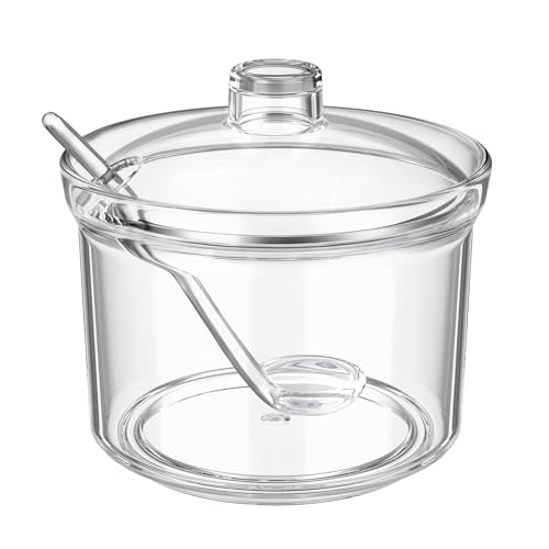 Quald Sugar Container with Lid and Spoon,Sugar Bowl Acrylic Jar for Coffee Bar Accessories Coffee Canister Kitchen Decor (Large) - Image 1