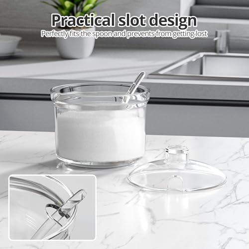Quald Sugar Container with Lid and Spoon,Sugar Bowl Acrylic Jar for Coffee Bar Accessories Coffee Canister Kitchen Decor (Large) - Image 4
