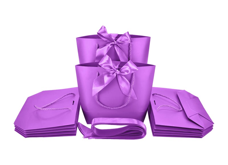 HUAPRINT Gift Bags with Handles74835479 inchesParty Favor Bags with Bow Ribbon12Pcs Purple Paper Bags for Birthday Wedding Bridesmaid Present Celebration Holiday