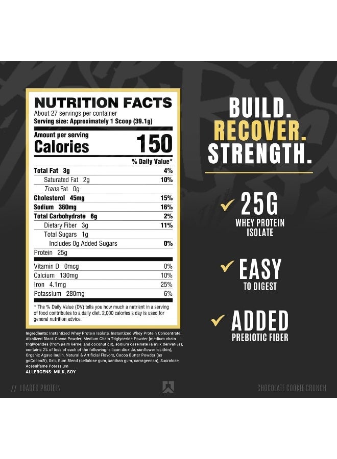 RYSE Up Supplements Ryse Core Series Loaded Protein | Build, Recover, Strength | 25G Whey Protein | Added Prebiotic Fiber And Mcts | Low Carbs & Low Sugar | 27 Servings (Chocolate Cookie Blast) - Image 2