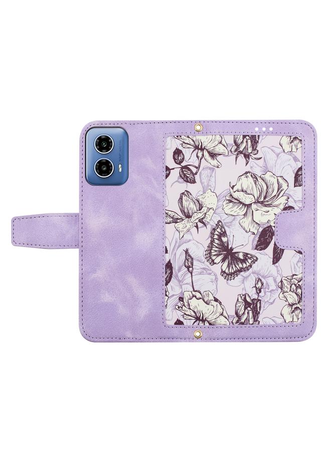 إيروريكس جراب لهاتف Motorola Moto G34 مصنوع من الجلد بنمط زهور مع حبل تعليق - Image 3