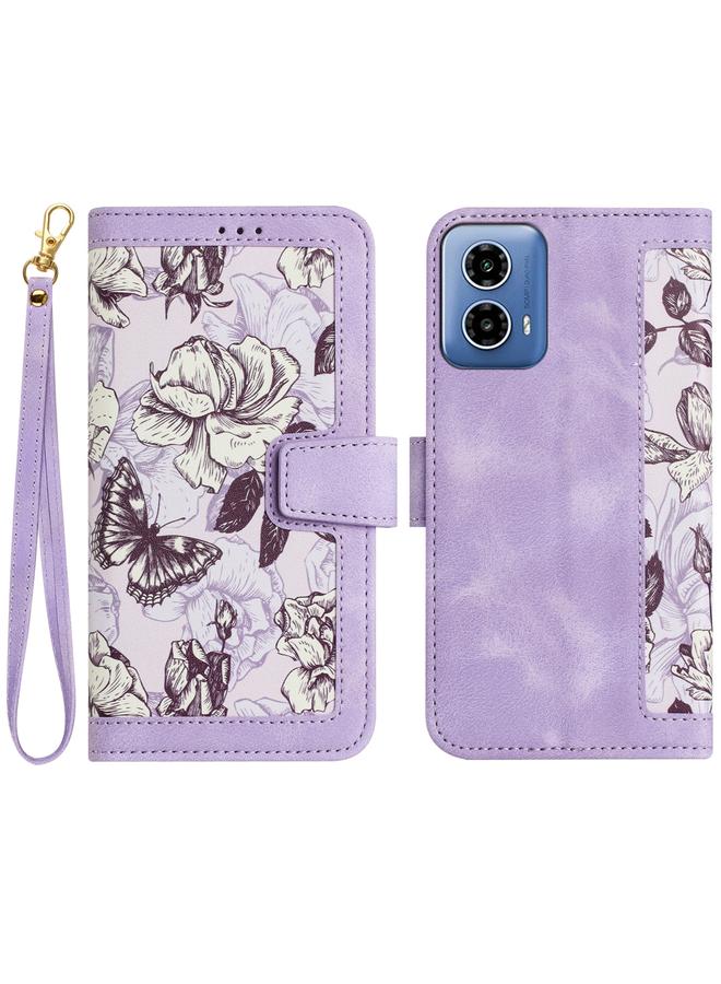 إيروريكس جراب لهاتف Motorola Moto G34 مصنوع من الجلد بنمط زهور مع حبل تعليق - Image 1