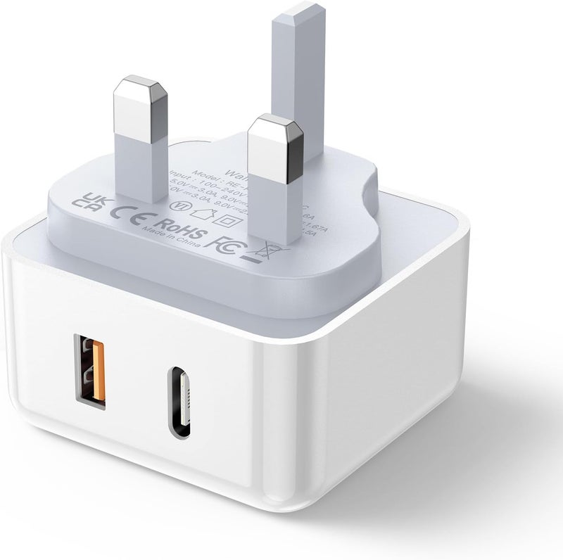 اييونوس شاحن Aioneus من نوع USB-C بقوة 20 واط، شاحن سريع للهواتف iPhone، شاحن USB بمنفذين PD&QC 3.0، منفذ USB-A ومنفذ USB-C، شاحن حائط من نوع USB-C، محول للهواتف iPhone 17 و16 و15 Pro Max Air Plus، وأجهزة iPad وMacBook Air وSamsung. - Image 1