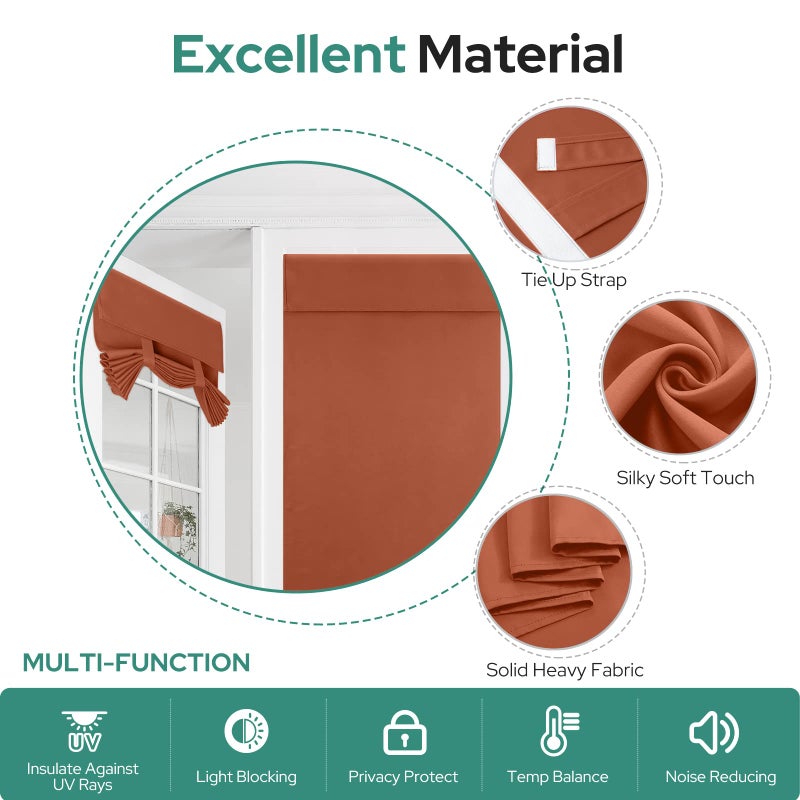 HOMEIDEAS HOMEIDEAS Burnt Orange French Door Curtain  Privacy Door Curtains for Door Window  French Door Blinds for Glass Door  Thermal Insulated Tie Up Shades Window Curtains for Bedroom  26 X 68 Inch 1 Panel - Image 5