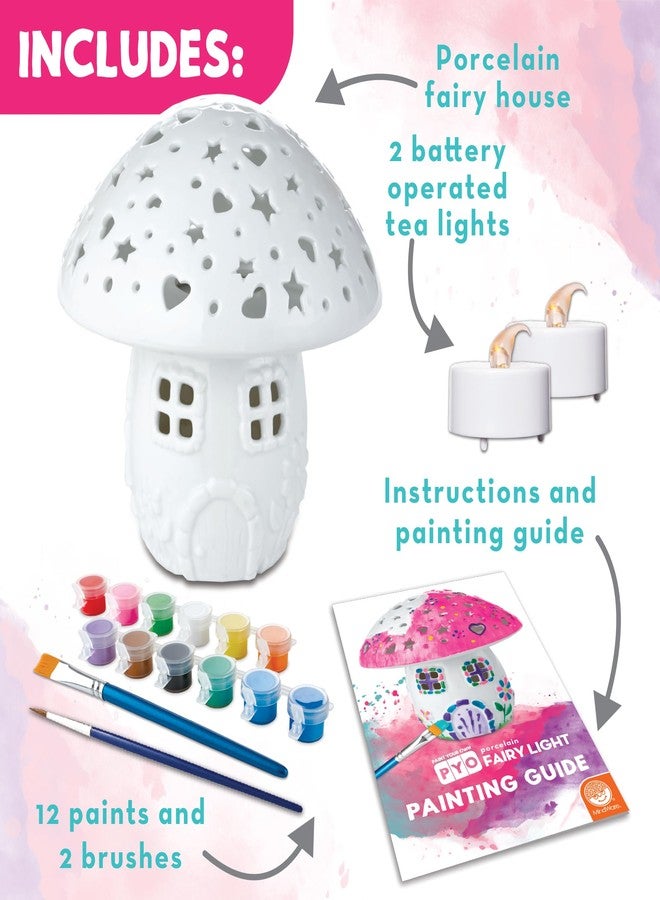 MindWare Paint Your Own Fairy Mushroom House Light - Craft Kit Includes 2 Tea Lights, Paint, Brushes and Instruction Guide - Image 2