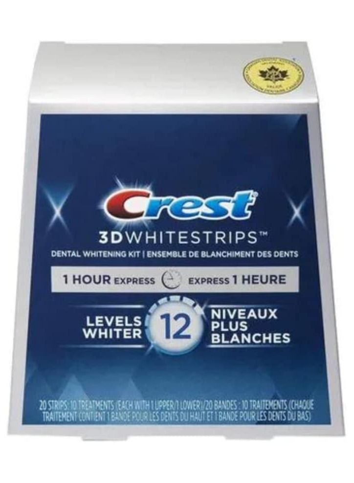 Crest 3D Whitestrips Professional Dental Whitening Kit, 1 Hour Express, 12 Levels Whiter, 20 Strips - Image 1