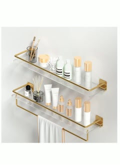 Acrylic Floating Shelves Wall Mounted Hanging Shelves with Golden Towel Rack Decorative Storage Shelves for Bathroom Kitchen Living Room & Bedroom- Set of 2 - pzsku/Z1A7D0D2C083881369E53Z/45/_/1735526471/39b21847-aee6-4499-9e0b-beda6c7da6dc