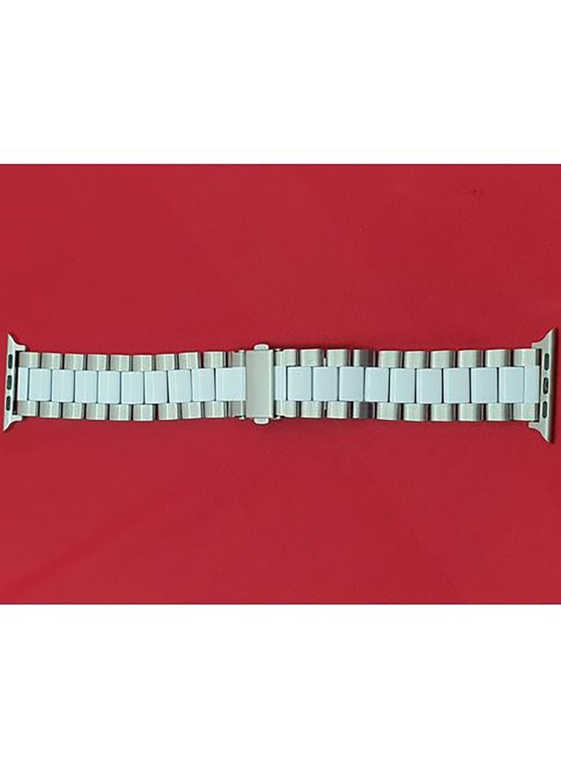 Generic - For Apple Watch Series 8 45mm And 8 Ultra 49mm - Stainless Steel Bracelet Watch Band Strap - Silver & White - Image 1