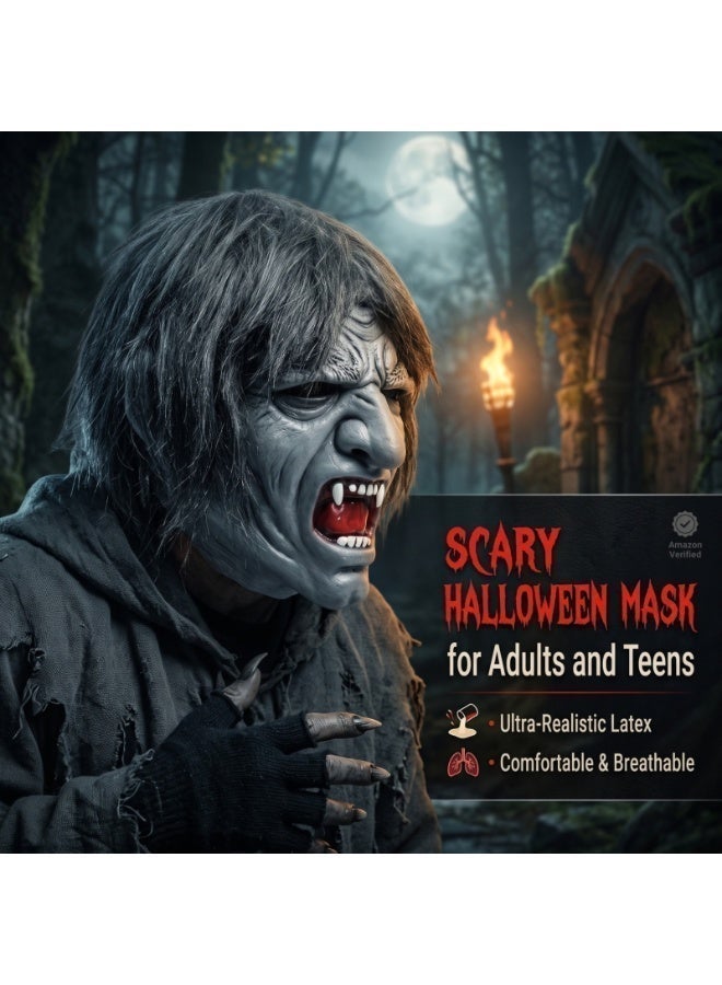 Brain Giggles BrainGiggles Scary Wolf Halloween Mask, Durable, Adjustable Full Face Halloween Costume Mask for Men & Women, Masquerade & Halloween Cosplay Party Face Cover for Adults, (Scary Wolf Mask) - Image 4