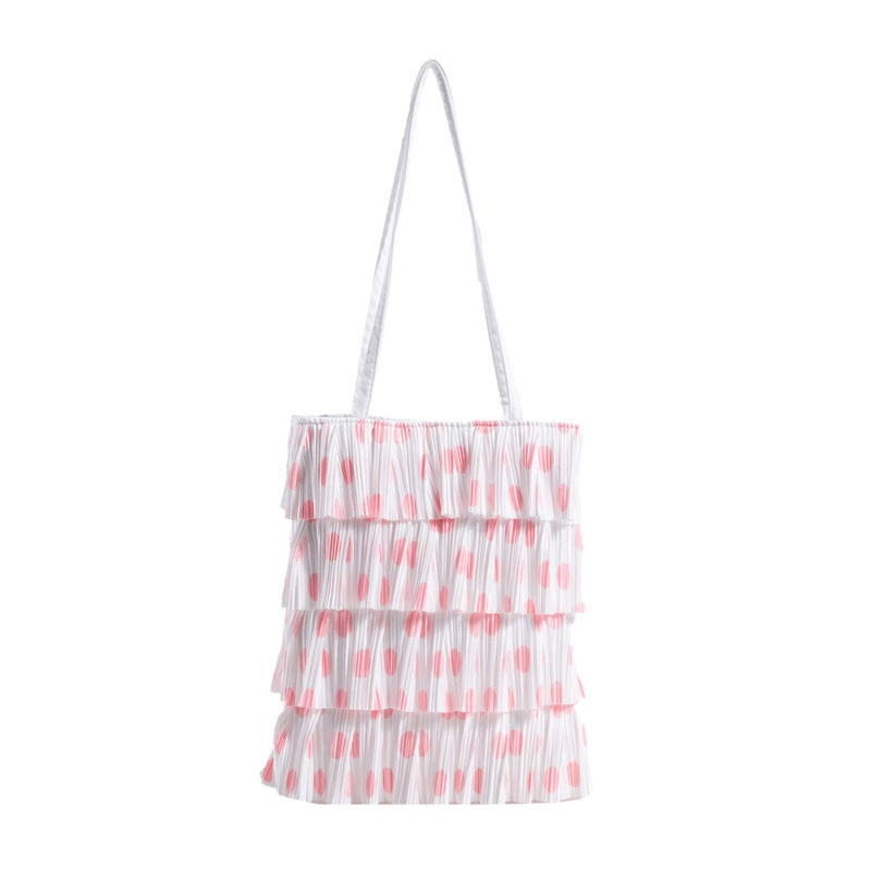 Women'S Bag New Style Pleated Tote Bag Solid Color Tassel Cake Skirt Bag Fresh Style Underarm Shoulder Bag Crossbody