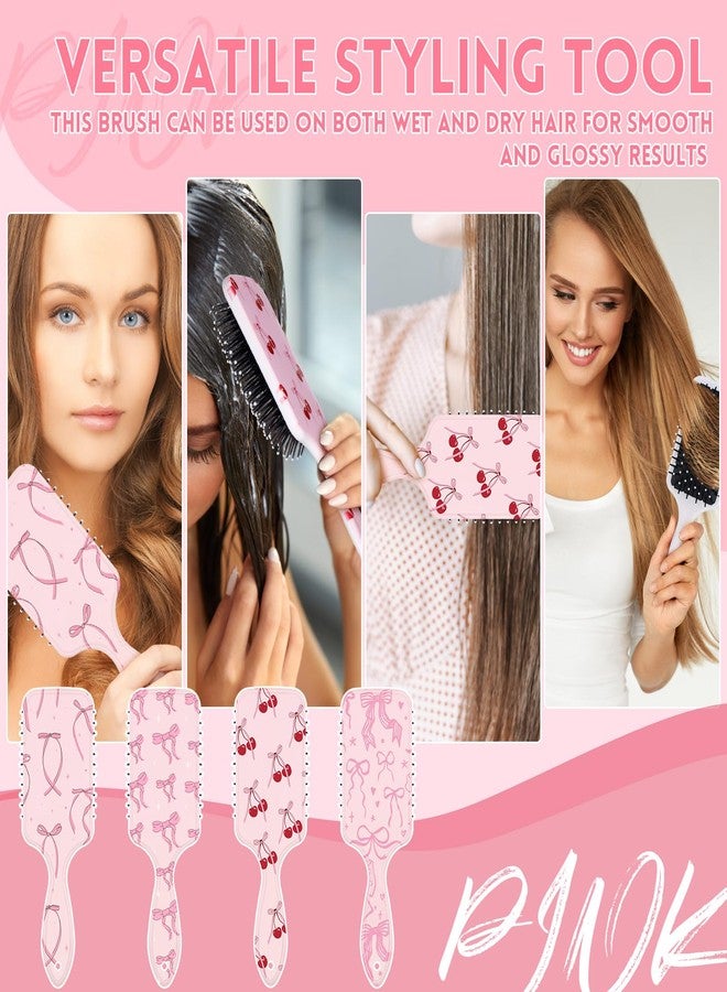 Meanplan فرشاة شعر برباط وردي من مينبلان 4 قطع مع 10 دبابيس شعر برباط وردي مضادة للكهرباء الساكنة فرشاة تدليك شعر بوسادة هوائية باروكات لطيفة للنساء لفك تشابك الشعر المجعد - Image 4