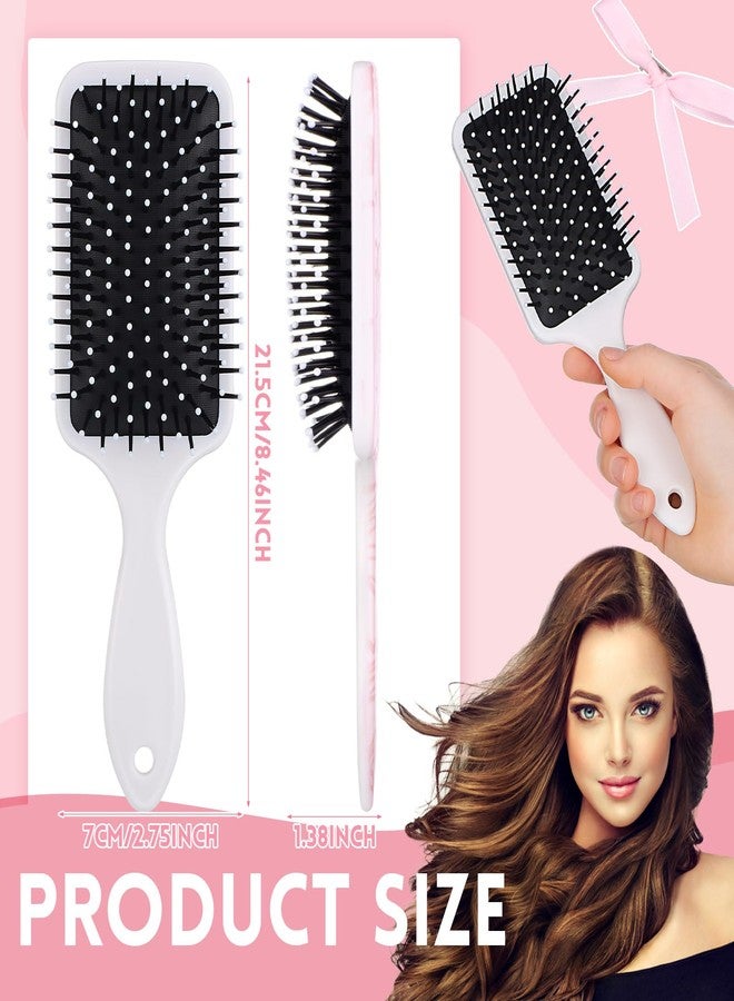 Meanplan فرشاة شعر برباط وردي من مينبلان 4 قطع مع 10 دبابيس شعر برباط وردي مضادة للكهرباء الساكنة فرشاة تدليك شعر بوسادة هوائية باروكات لطيفة للنساء لفك تشابك الشعر المجعد - Image 2