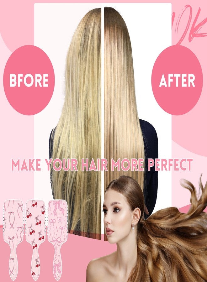 Meanplan فرشاة شعر برباط وردي من مينبلان 4 قطع مع 10 دبابيس شعر برباط وردي مضادة للكهرباء الساكنة فرشاة تدليك شعر بوسادة هوائية باروكات لطيفة للنساء لفك تشابك الشعر المجعد - Image 5