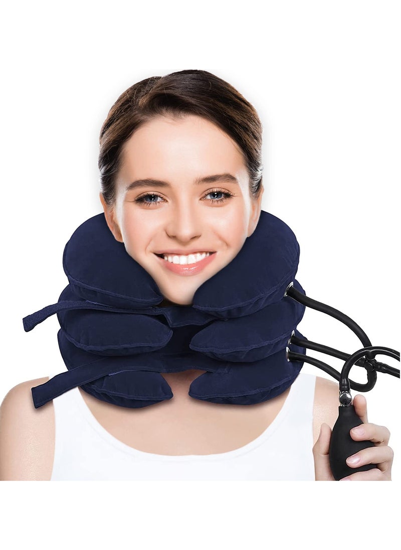 Chabeia Cervical Neck Traction Device, Neck Pain Relief, Adjustable, Inflatable ,Neck Stretcher, Neck Brace, Neck Traction Pillow ,for Neck Decompression ,and Neck Tension Relief (Blue)  - Image 1