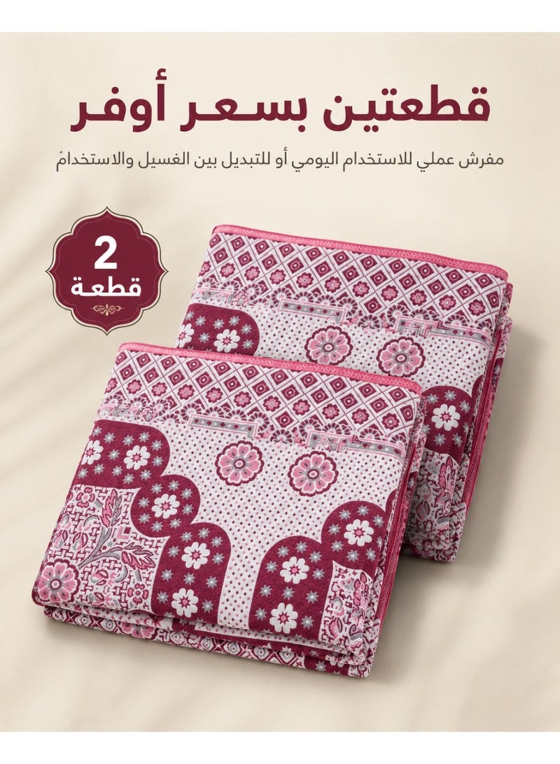 قطعتين مفرش سريرصيفي مزخرف كلاسيكي كوفرته قطعة واحدة بنقشة زهور وهندسية - مقاس 160×220 سم - Image 3