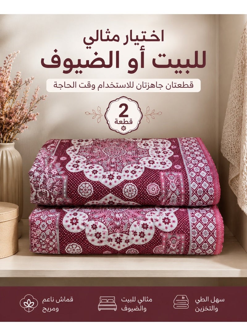 قطعتين مفرش سريرصيفي مزخرف كلاسيكي كوفرته قطعة واحدة بنقشة زهور وهندسية - مقاس 160×220 سم - Image 4