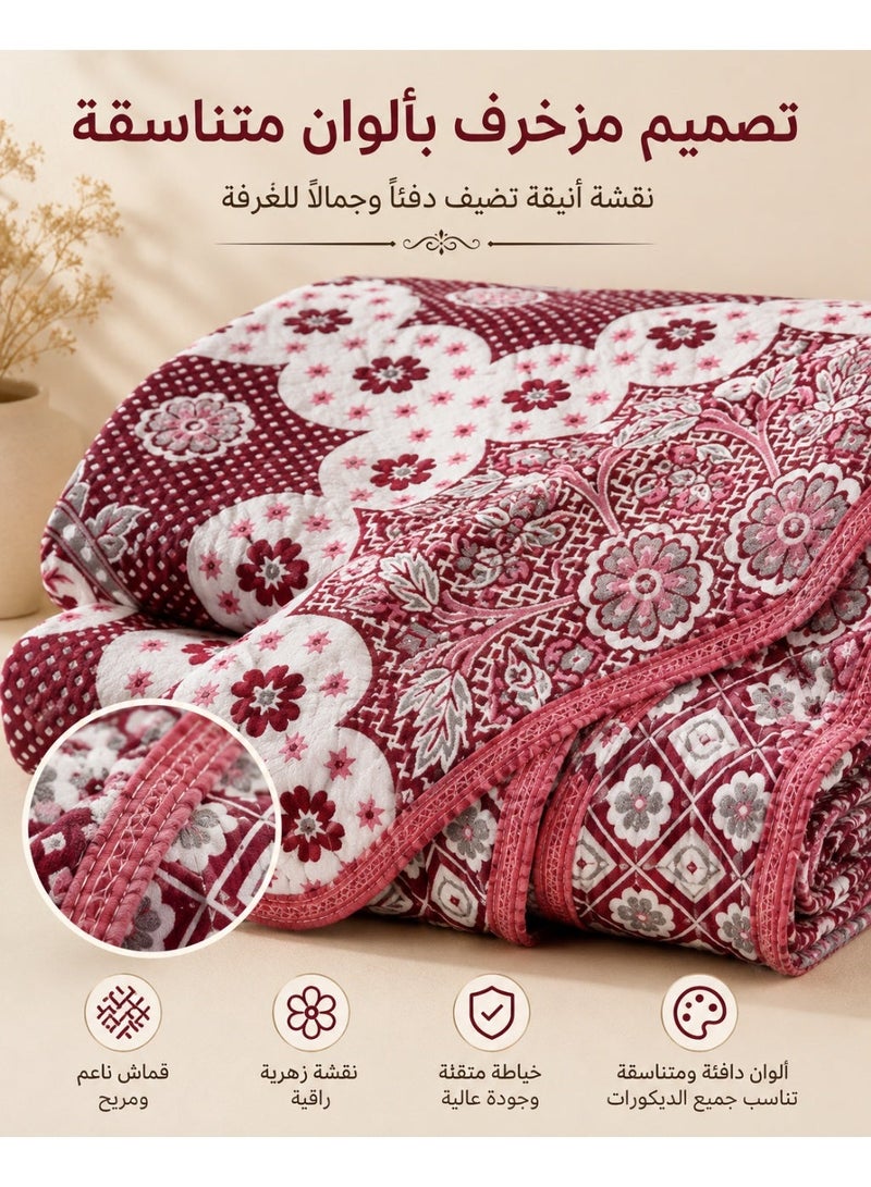 قطعتين مفرش سريرصيفي مزخرف كلاسيكي كوفرته قطعة واحدة بنقشة زهور وهندسية - مقاس 160×220 سم - Image 5
