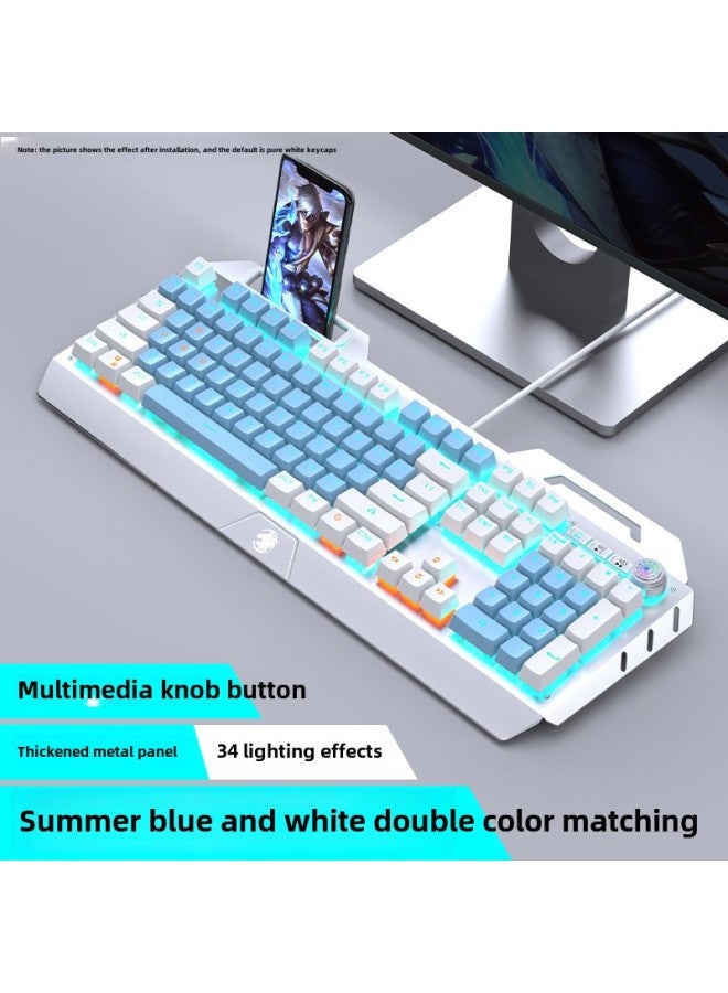 Forerunner TK900 Mechanical Keyboard Wired Mouse Suit Game Computer Electronic Competition Green Axis Wireless Keyboard Mouse Special-Color:Blue-white [blue-green Shaft] Multi-function Knob-full Key Without Punch - Image 1