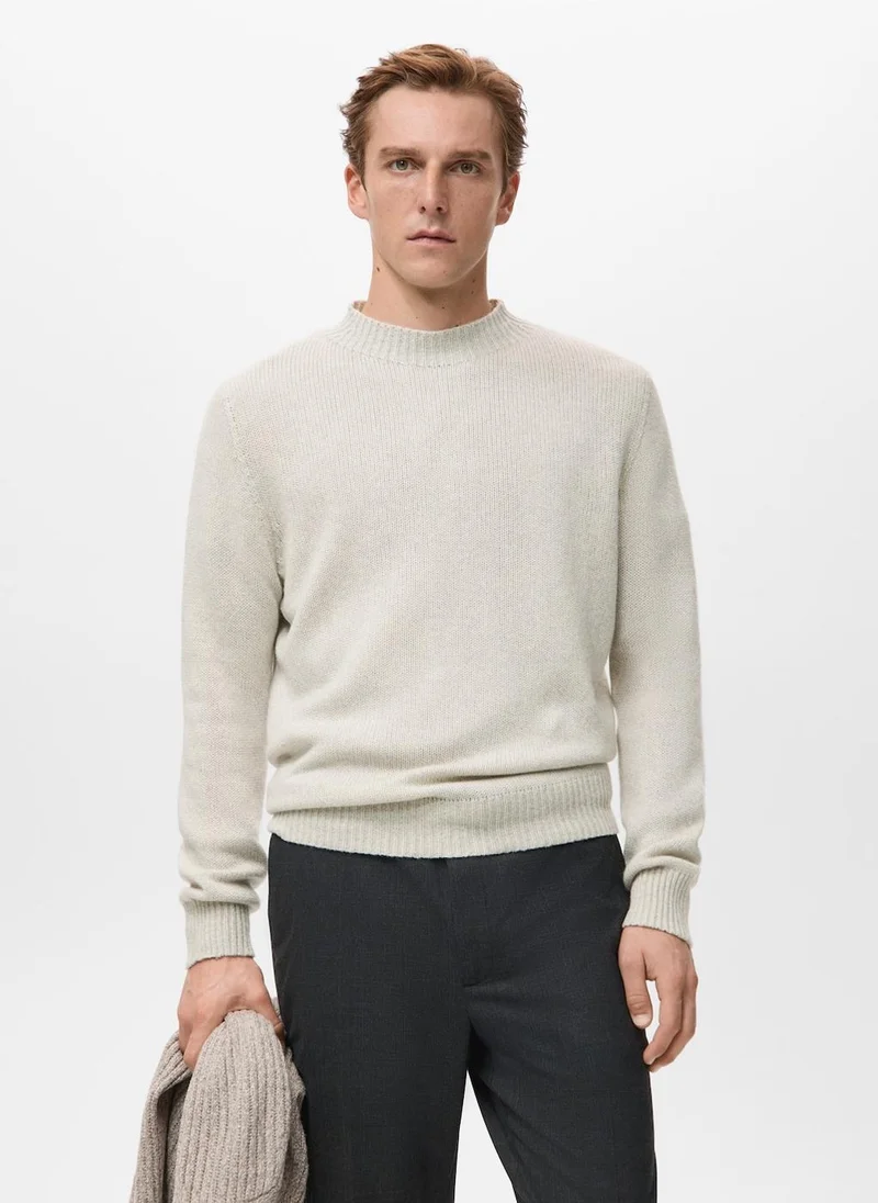 Mango Man Ribbed-neck wool-blend sweater