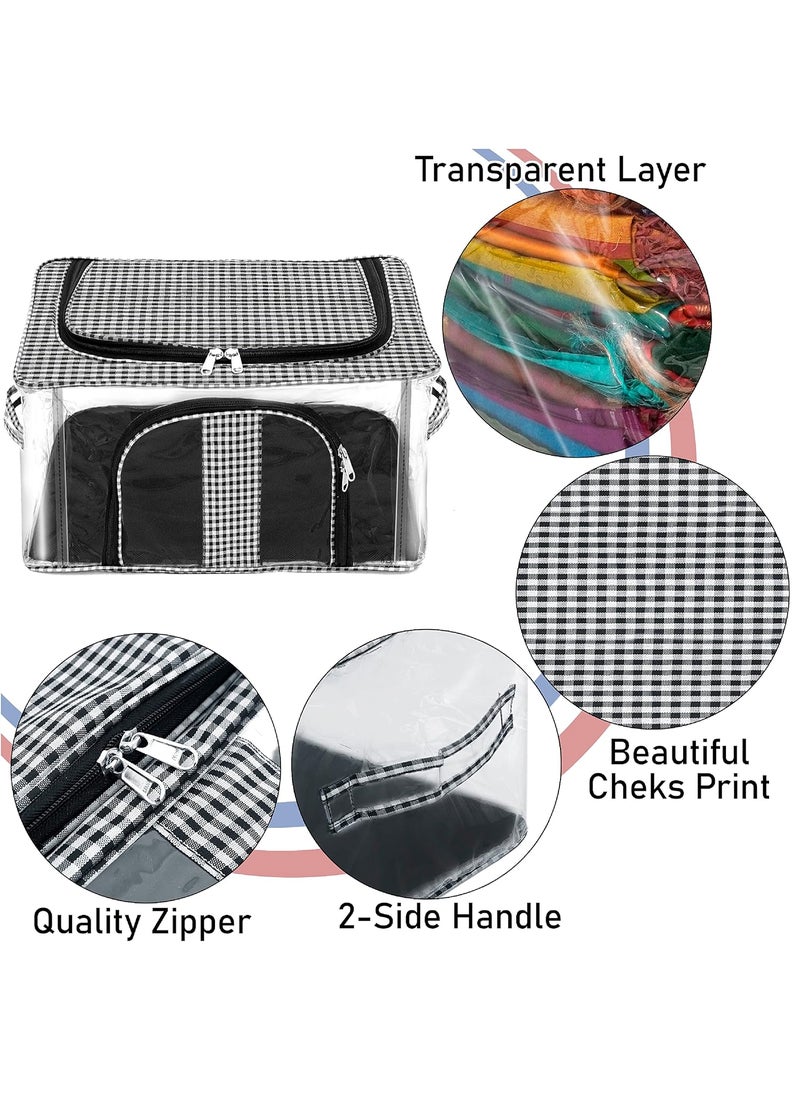 Storite Storite 2 Pack Nylon 33 L PVC Transparent Moisture Proof ClothesSaree Covers with Zip for Storage Design for Woman Dresses Sarees Lehngas for Wardrobe OrganizerChecks Design Black44x31x24cm  - Image 3