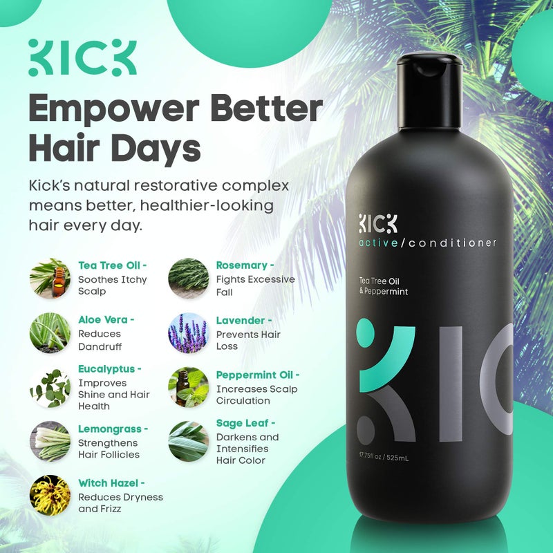 Kick Mens Conditioner - Tea Tree and Peppermint for Hair Loss - Proven High Performance Pro-Nourishing Mens Natural Anti Dandruff Treatment - 17oz - Image 3