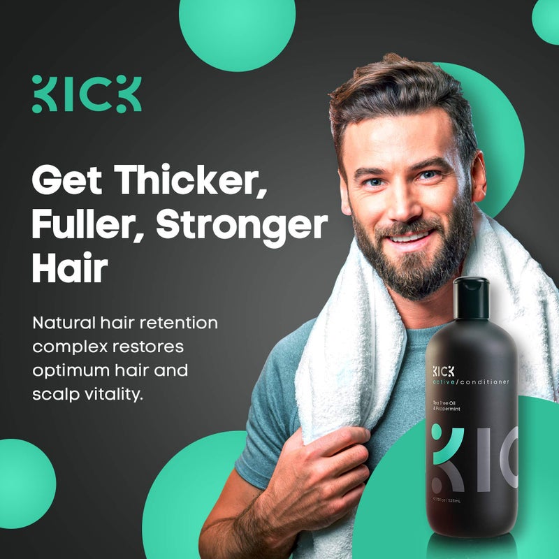 Kick Mens Conditioner - Tea Tree and Peppermint for Hair Loss - Proven High Performance Pro-Nourishing Mens Natural Anti Dandruff Treatment - 17oz - Image 2