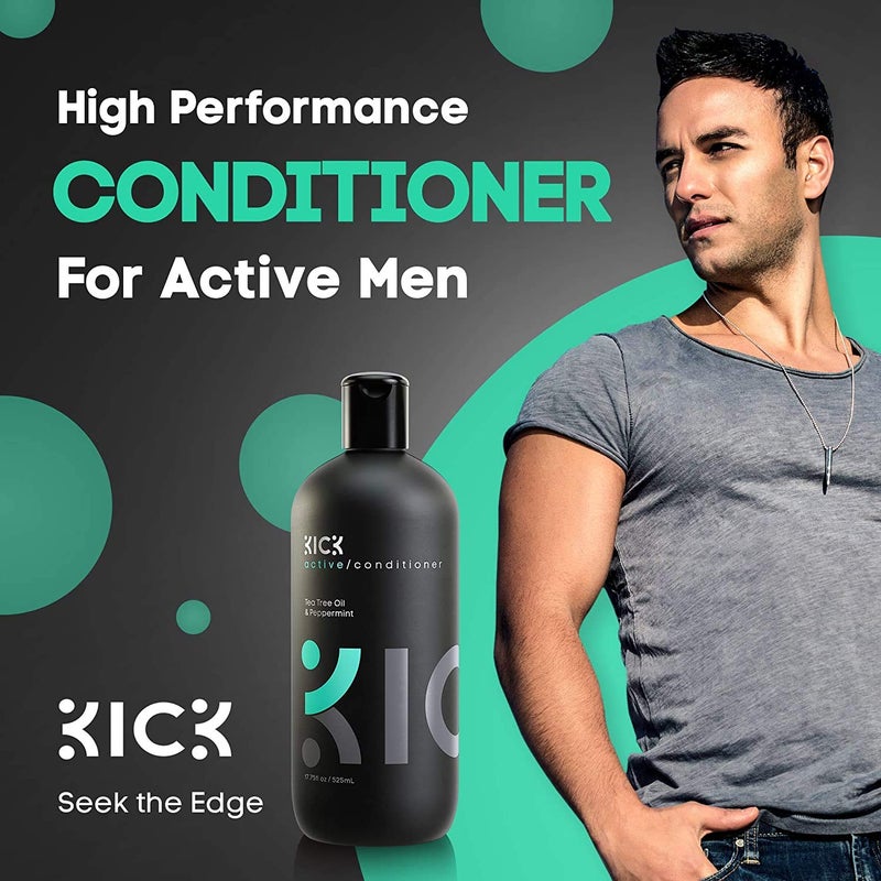 Kick Mens Conditioner - Tea Tree and Peppermint for Hair Loss - Proven High Performance Pro-Nourishing Mens Natural Anti Dandruff Treatment - 17oz - Image 1