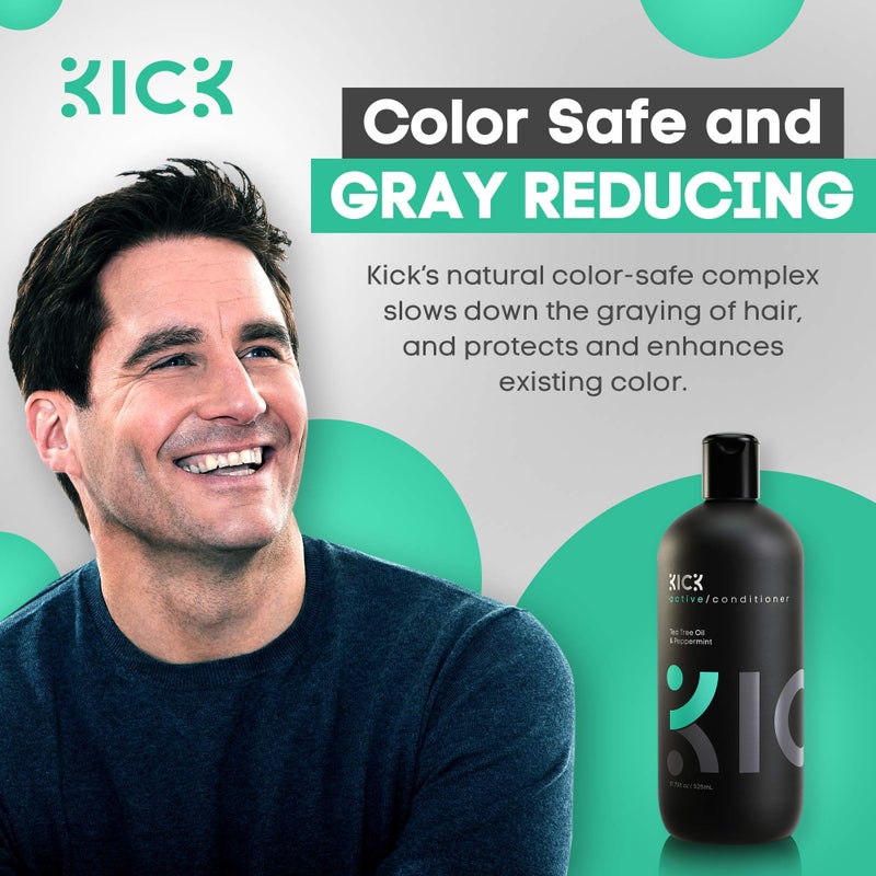 Kick Mens Conditioner - Tea Tree and Peppermint for Hair Loss - Proven High Performance Pro-Nourishing Mens Natural Anti Dandruff Treatment - 17oz - Image 4