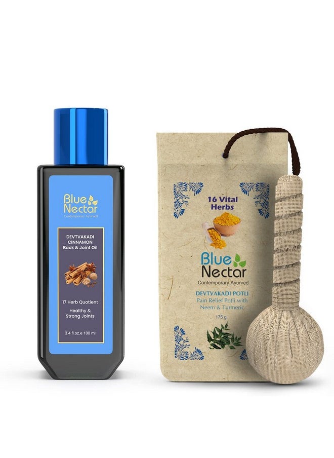 Blue Nectar - Ayurvedic Pain Relief Combo: Pain Relief Oil - 100Ml & Compress Potli - 175G | For Body, Back, Knee, Joint And Legs Massage - Image 1