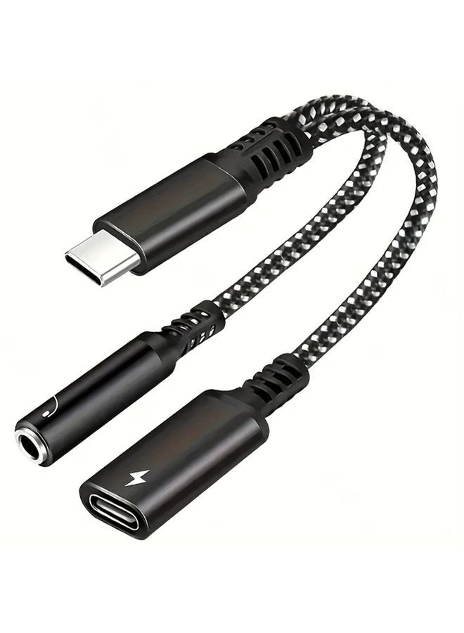 Black USB C to 35mm Audio Adapter with PD Fast Charging Compatible with iPhone 15 16 - Image 1