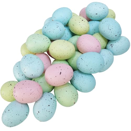 Winlyn 40 Pcs 5 Colors Artificial Easter Eggs Decorative Speckled Eggs Pastel Pink Green Blue Foam Eggs 2 for Easter Basket Spring Table Centerpieces Bowl Filler Seasonal Wreath DIY Craft Party Decor - Image 1