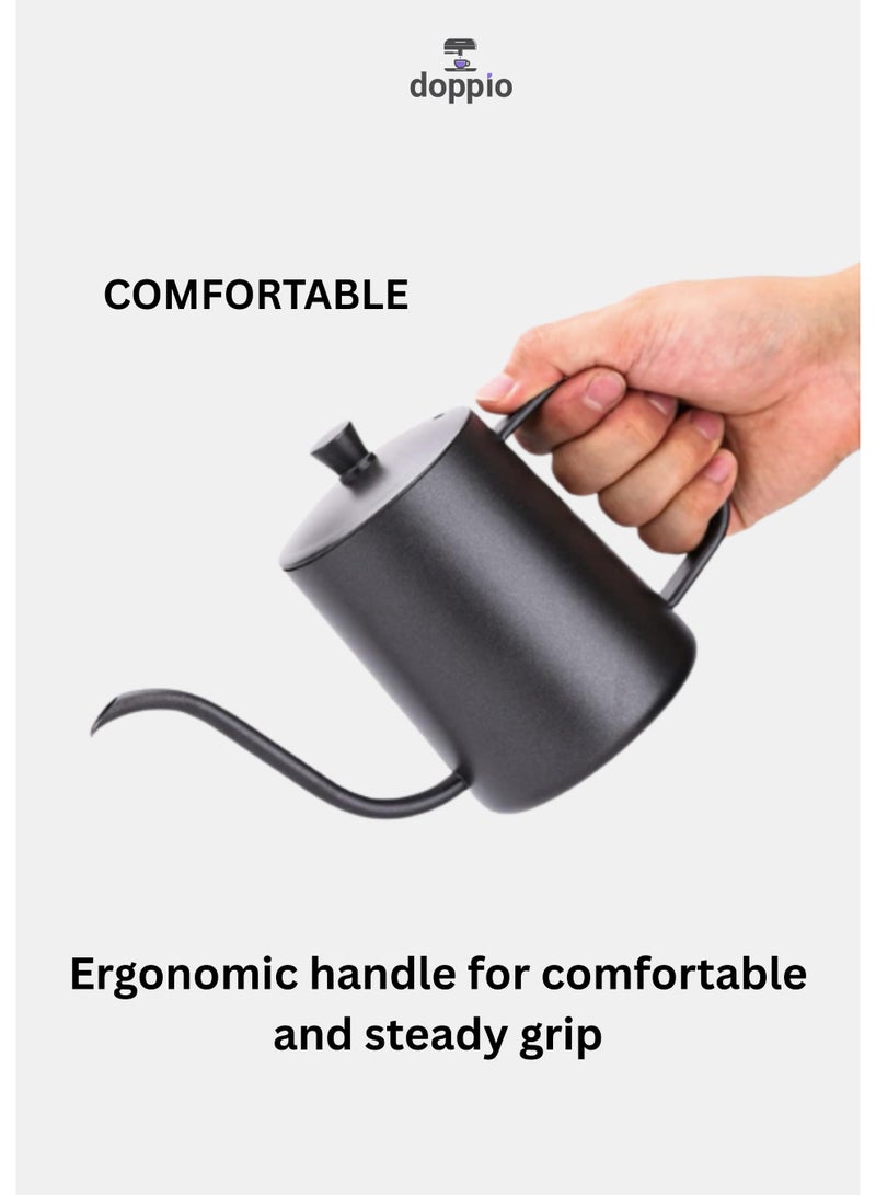 Doppio Stainless Steel Gooseneck Pour-Over Kettle – Matte Black, Precision Spout, Ergonomic Handle, Compatible with Gas, Electric & Induction Stovetops - Image 3