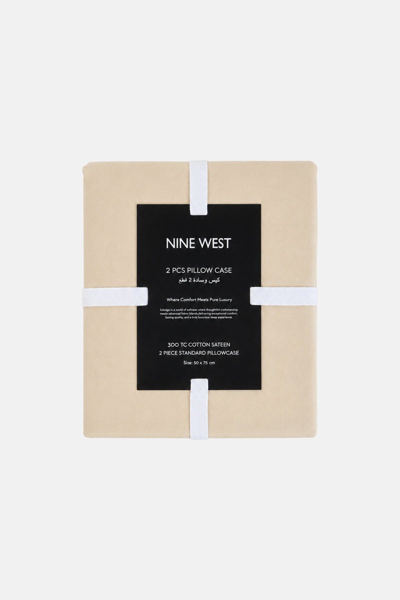 NINE WEST 2 Pcs Plain Pillow Case, Khaki - Image 1