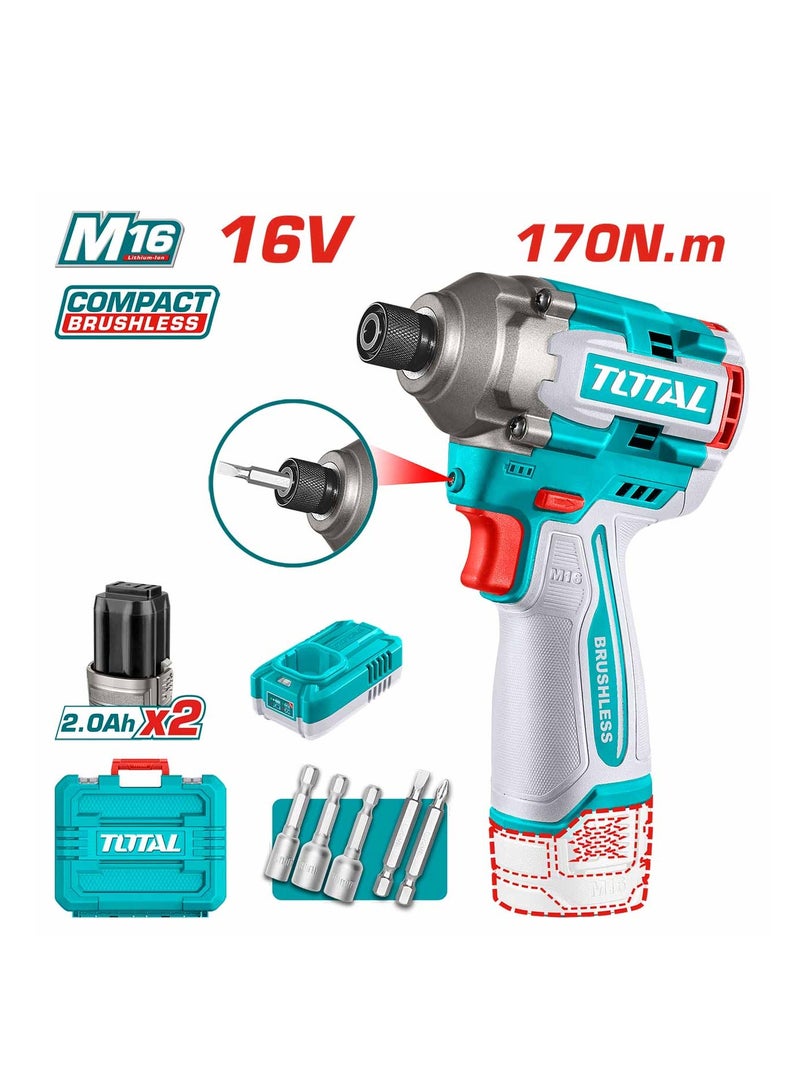 TOTAL 170 Nm Screwdriver, 2 Batteries, 16V - TIRLI16178 - Total