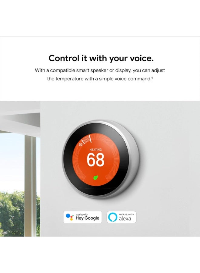 Google Nest Smart Learning Wi-Fi Programmable Thermostat, 3rd Gen, Mirror Black (T3018US) - Image 4