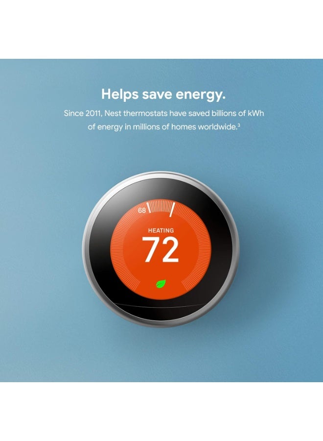 Google Nest Smart Learning Wi-Fi Programmable Thermostat, 3rd Gen, Mirror Black (T3018US) - Image 3